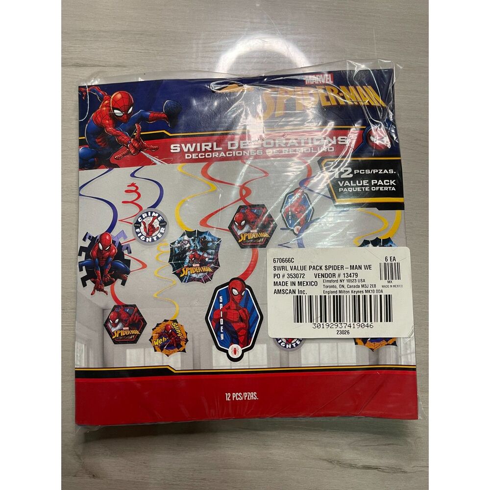 Marvel Spider-Man Swirl Decorations 12 Pc Party Decor Birthday Supplies New